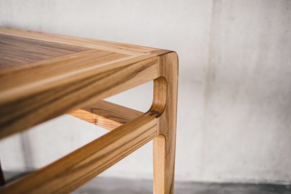 The leg detail of a hardwood sideboard hand made in Sheffield.