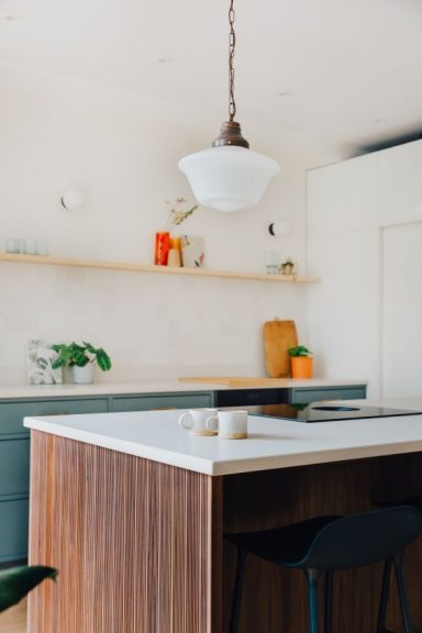 Handmade kitchen in Sheffield if a floating shelf in hardwood.