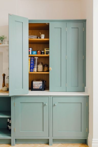 Bi fold shaker kitchen doors in a pantry style unit, made and fitted in Sheffield.