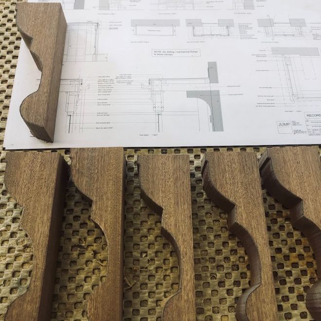 Drawing for a listed porch. Technical drawing with bespoke hardwood brackets made for a client.
